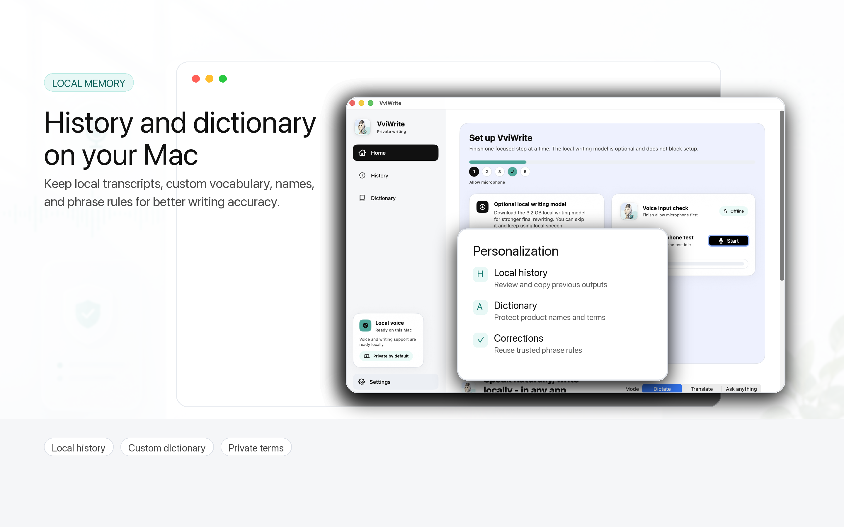 Local history and dictionary controls